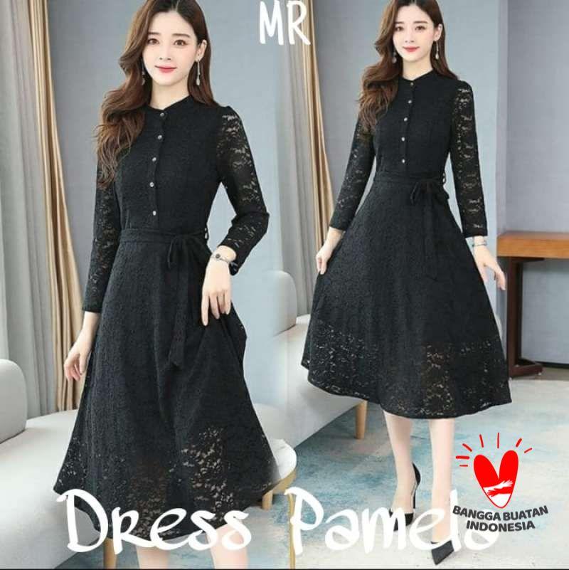 Jual Midi Dress Wanita Baju Kerja Formal Kancing Depan Busui Outer