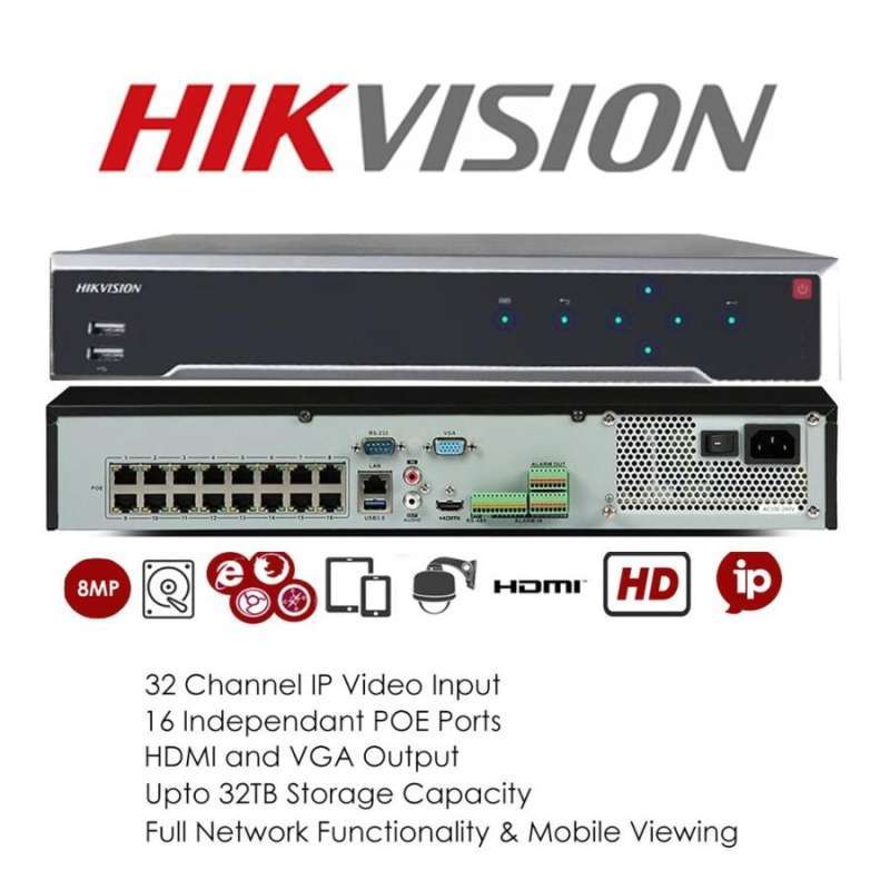 NVR 32CHANNEL 16 POE 4SLOT HDD UP TO 8MP HIKVISION DS-7732NI-K4/16P