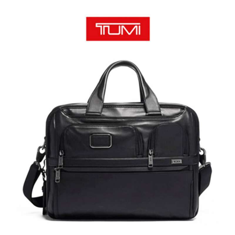 T U M I Alpha Expandable Organizer Laptop Brief Leather Black