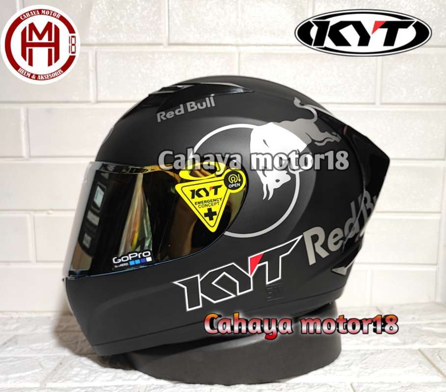 Promo NEW PAKET GANTENG HELM KYT R10 BLACK DOP SPOILER 3D CUSTOM