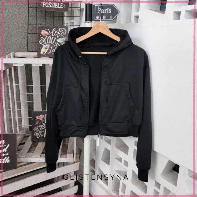 Jaket crop hoodie top