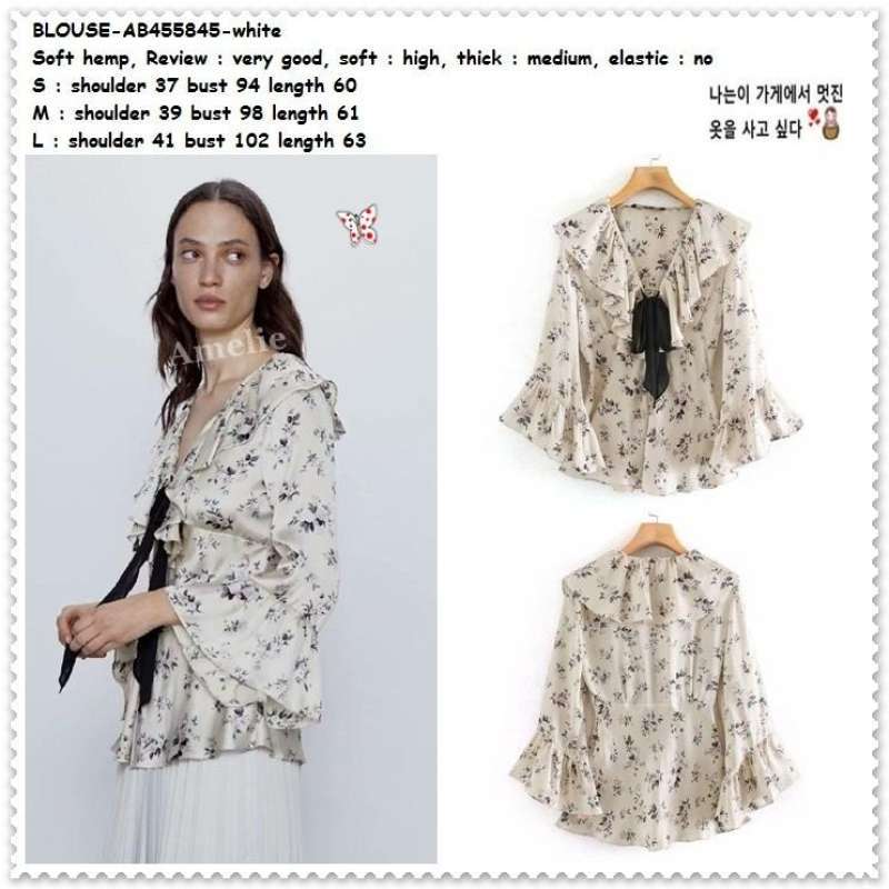 Promo AB455845 Baju Atasan Pita Kemeja Ruffle Blouse Wanita Korea