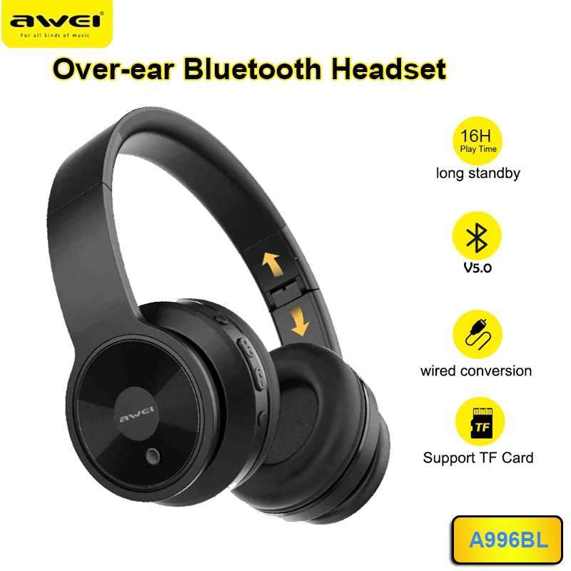 Awei Headphone Wireless Stereo Headset Bluetooth Earphone Wired Aux Jack  A996BL