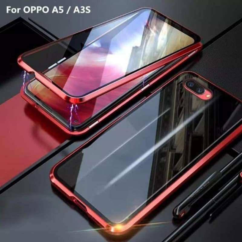Case Magnetic Oppo A3s Duoble Kaca Depan Belakang 100% Original Glass
