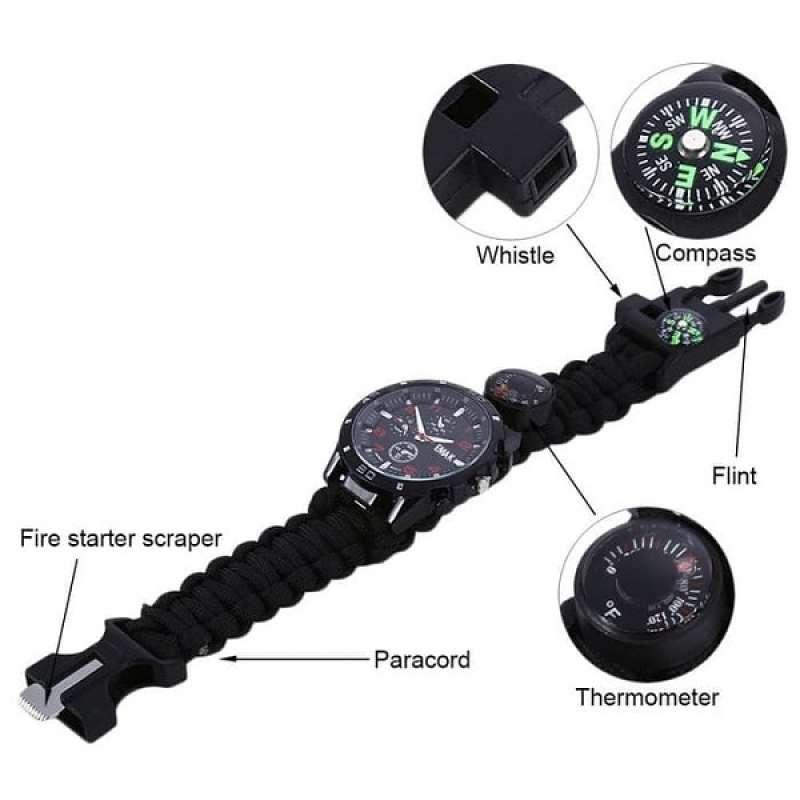 Jual Arimbi Store 5in1 Paracord Survival Jam Tangan Analog Pria Hitam Online Desember 2020 Blibli