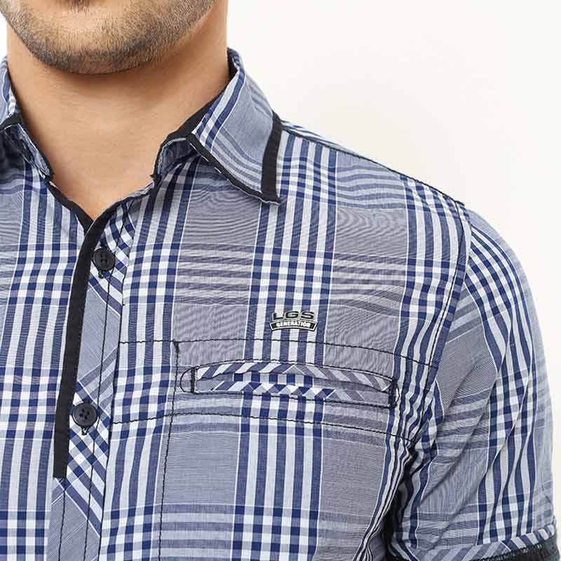 Jual Lgs Motif Kotak Slim Fit Aksen Ring Kemeja Lengan Pendek Pria Biru Murah Mei 2021 Blibli