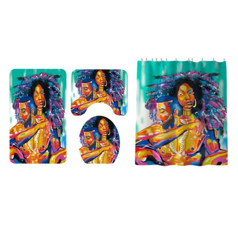 Jual 4 Pieces African Couple Shower Curtain Set With Bath Rug Toilet Lid Cover Online November 2020 Blibli Com