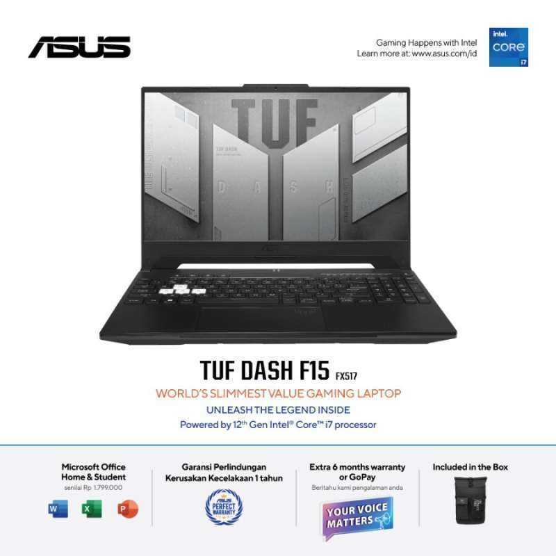 ASUS GAMING TUF Dash F15 FX517ZC-I735B8T-O BLACK i7-12650H/ D-RTX3050-4GB/  1TBSSD/ 16GB