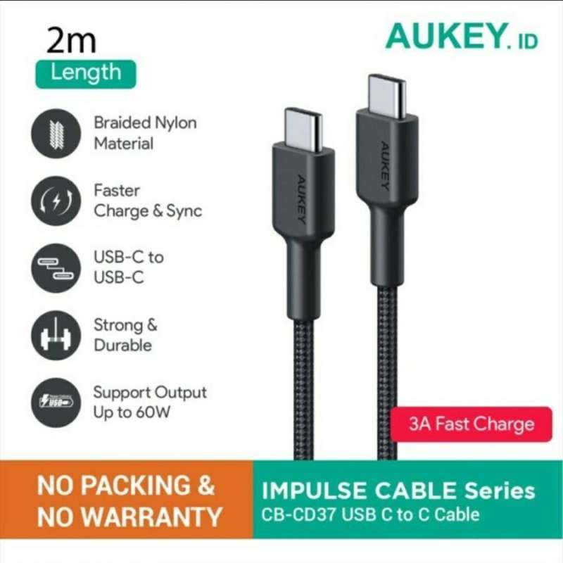 Kabel Data Aukey USB Type C to Type C 3A 1 2 3 Meter (Loss Pack)