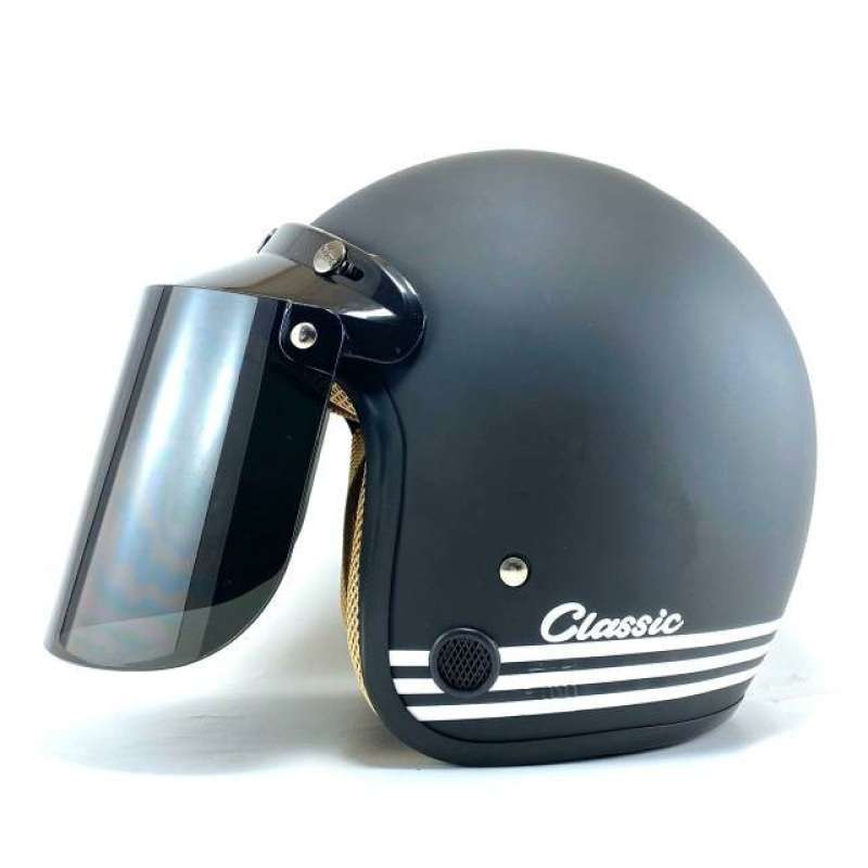 Jual Helm Bogo Classic Black Doff List Putih Kaca Datar Retro Sni Dewasa Terbaru Juli 2021 Blibli