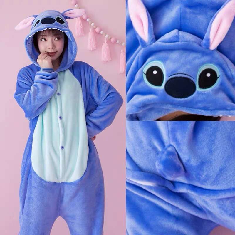 KOSTUM ONESIE BAJU LILO STITCH BIRU PIYAMA COSPLAY KIGURUMI