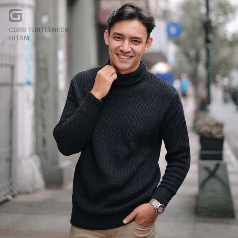 Jual Sweater Rajut Pria Gomuda Cord TurtleNeck L Hitam di Seller