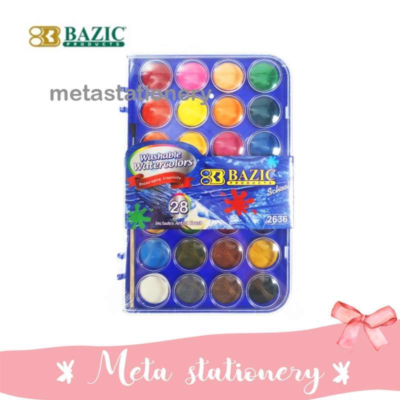 Jual Cat Air Washable Watercolors Cakes 28 Warna Bazic Free Kuas Online Desember 2020 Blibli
