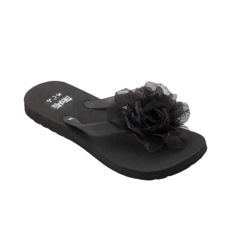 Megumi Carnation Sandal Flip Flop Wanita - Black
