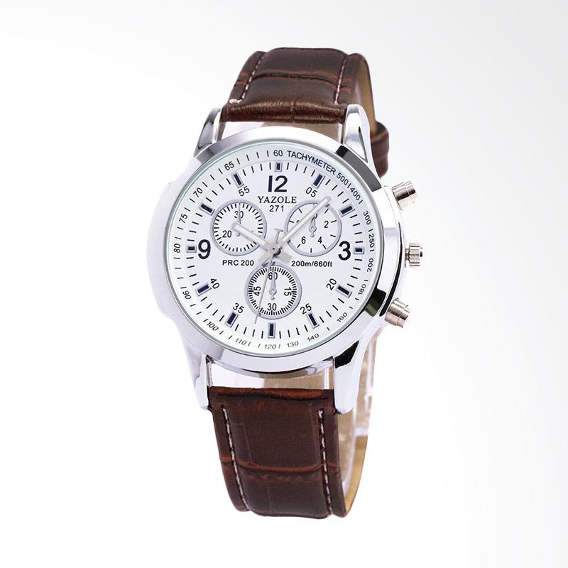 Yazole 271 Leather Jam Tangan Pria - Brown White