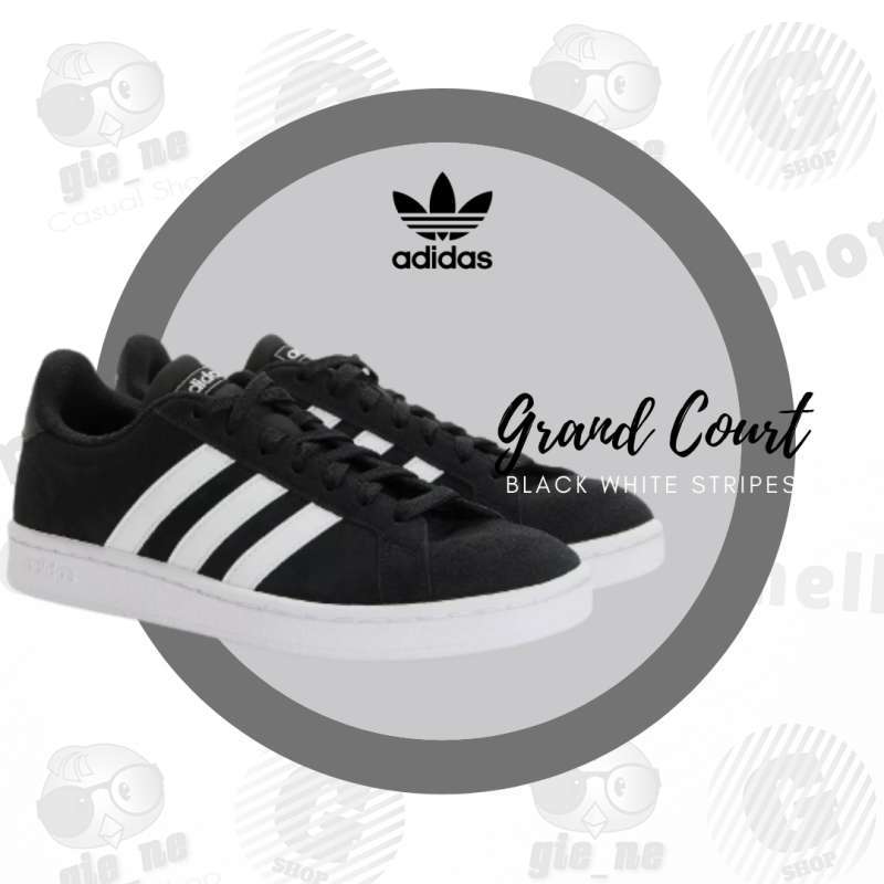 Jual Sepatu Adidas Grand Court Black White Stripes Original BNIB