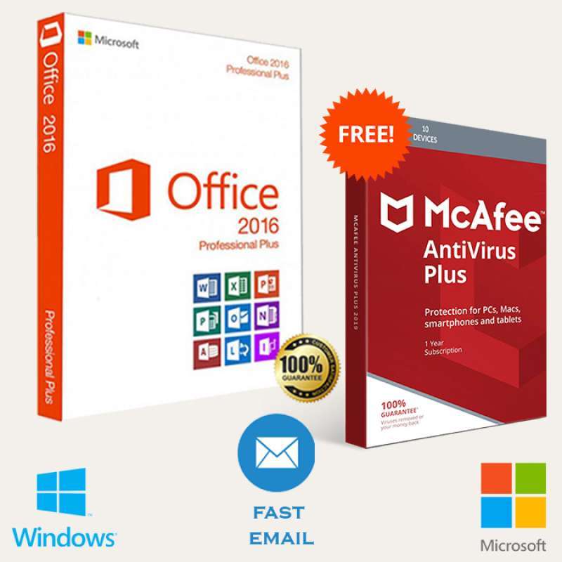Microsoft Office 2016 Pro Plus Original Lisensi Lifetime Bonus Mcafee  Antivirus Plus Original