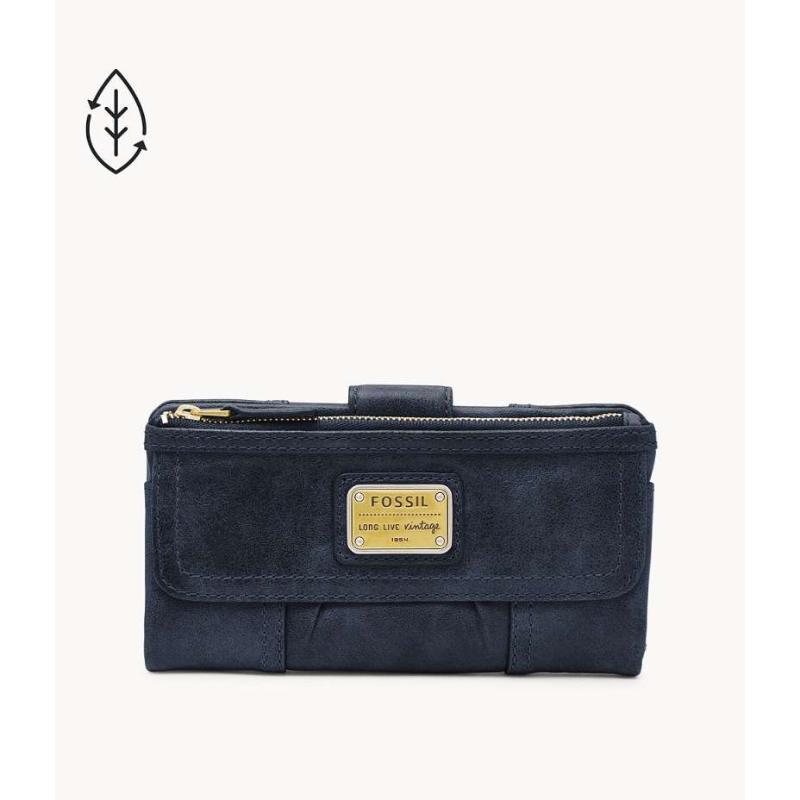 Fossil Emory Clutch Wallet Leather Midnight Navy SL7984406 Dompet Kulit Wanita