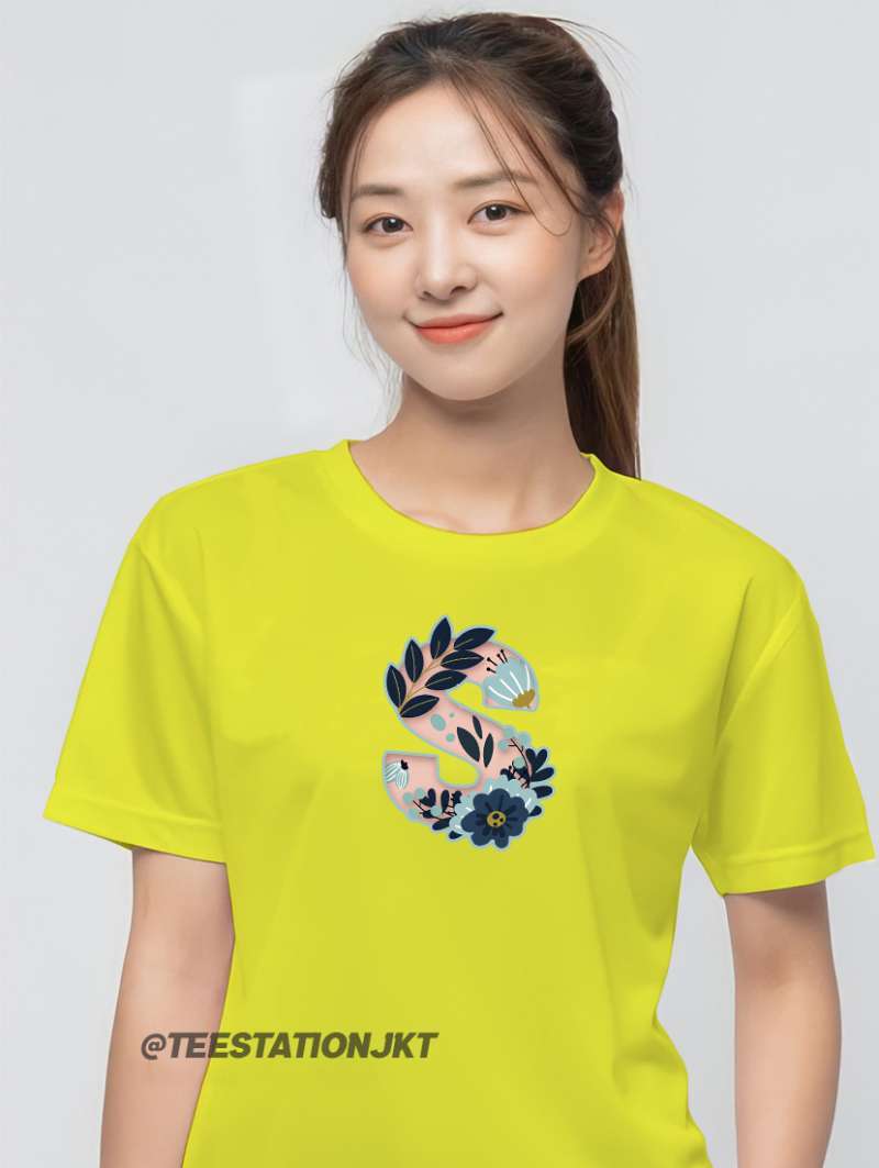 S FLOWER ALPHABET KAOS ATASAN BAJU T 