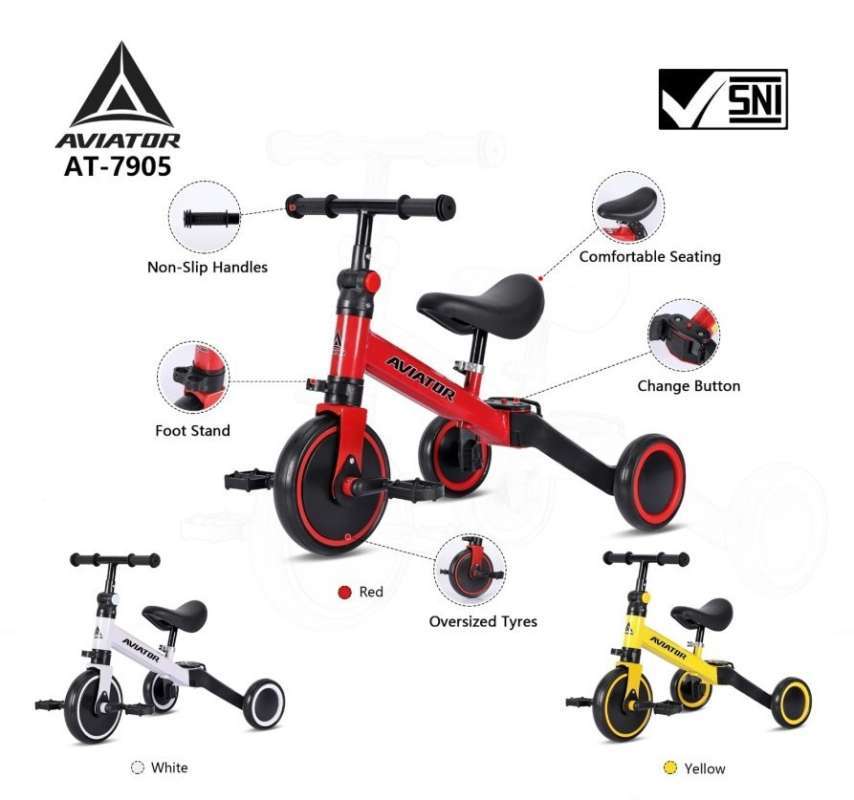 Jual Sepeda Anak Tricycle Roda Tiga AVIATOR AT510 AT7905 3in1 Push