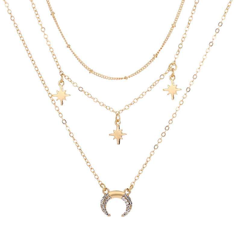 Jual Women Necklace Double Layer Moon 