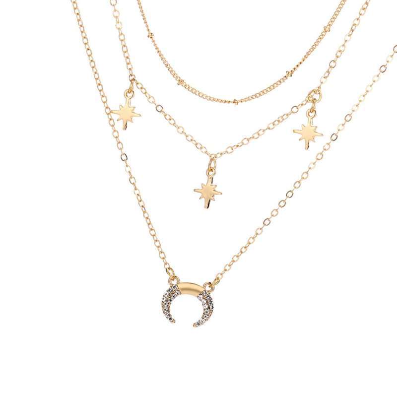 Jual Women Necklace Double Layer Moon 