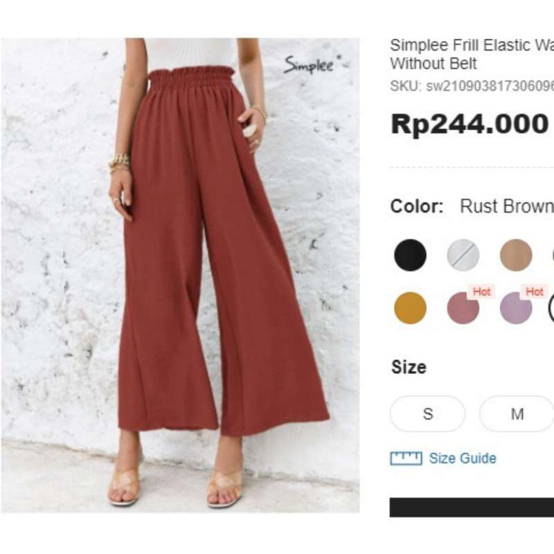 Jual SHEIN Frill Elastic Waist Wide Leg 