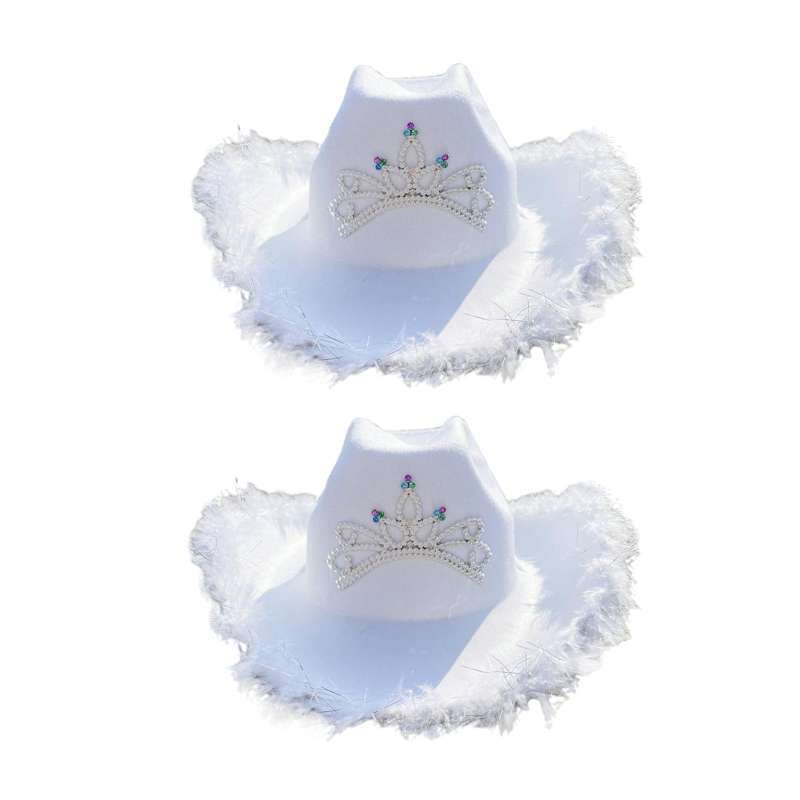 Promo 2PCS White Cowboy Hats with Tiara 