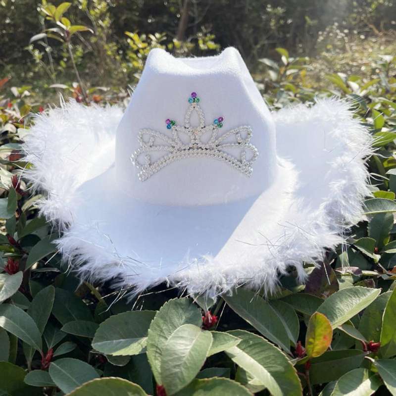 Promo 2PCS White Cowboy Hats with Tiara 