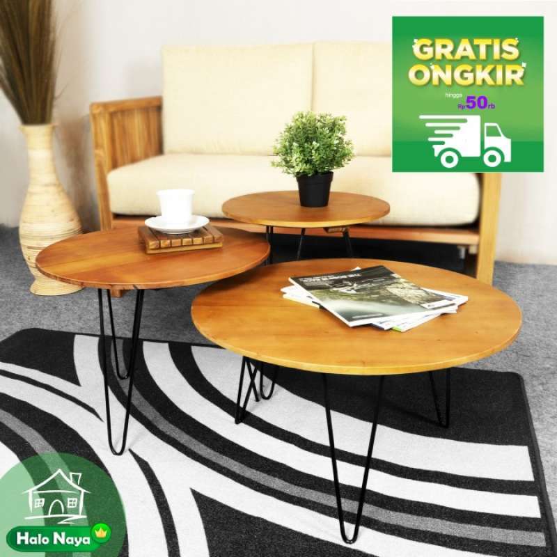 Promo Meja Kopi Bulat Minimalis Untuk Meja Tamu Warna Kayu ...