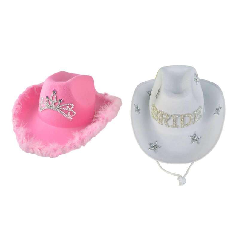 2Pcs Cowgirl Hat Wild West Cowboy Hats 
