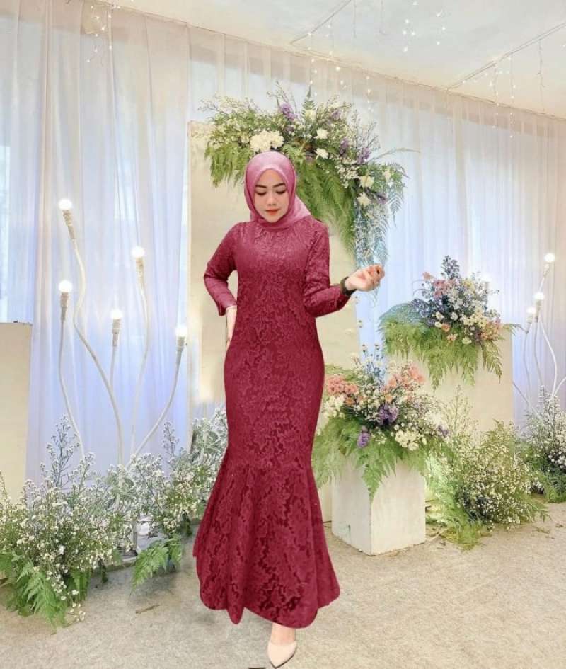 Jual Maxi Dress Wanita Model Bawahan Duyung Maxidress Brukat