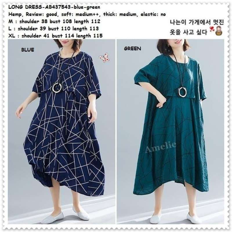 Jual Ab437543 Long Dress Midi Wanita Korea Import Jumbo Big Size Green Blue Di Seller Amelie Butik Wijaya Kusuma Kota Jakarta Barat Blibli