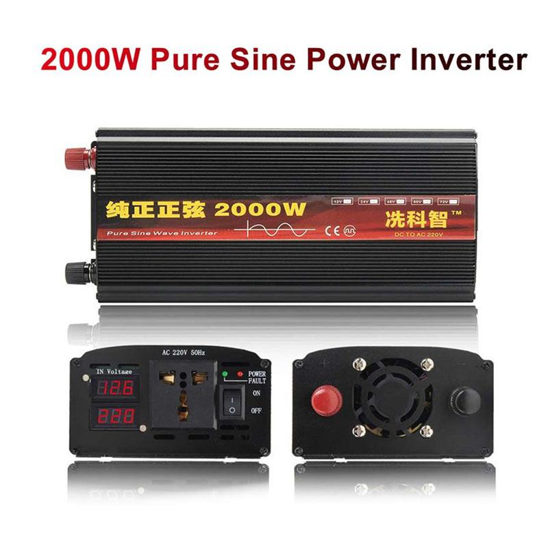 Pure sine wave inverter 2000W inverter Car power converter Remote Control Short circuit overheat voltage protection Easy to carry DC 12V AC 230V alternating current Efficiency Stable output Frequency