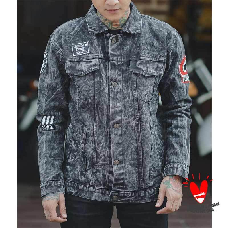 Jual SALVIO HEXIA Washing Full Bordir Jaket Levis Pria Black