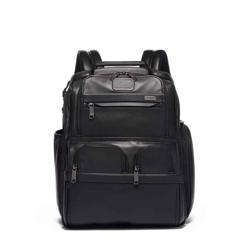 TUMI Alpha Compact Laptop Brief Pack Leather Tas Ransel Black