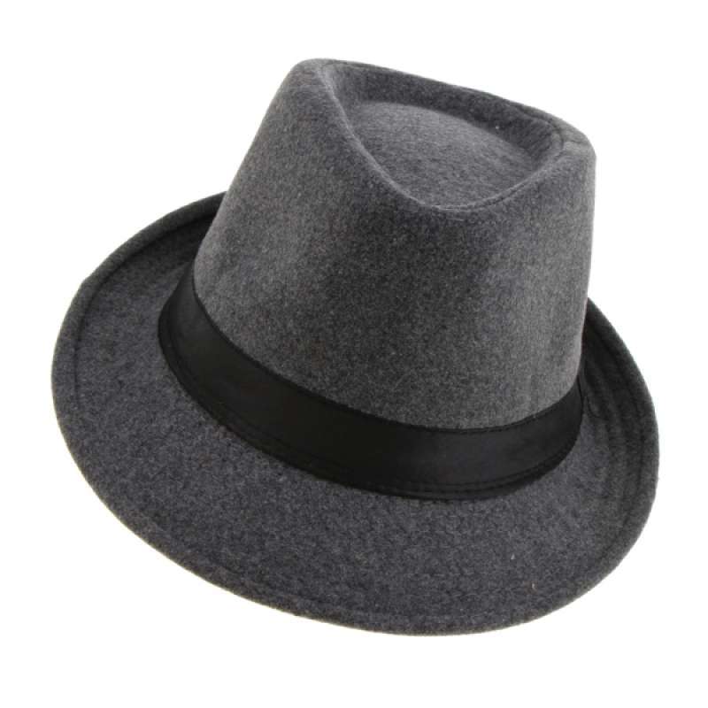 Jual Men's Felt Hat Narrow Brim Ribbon 