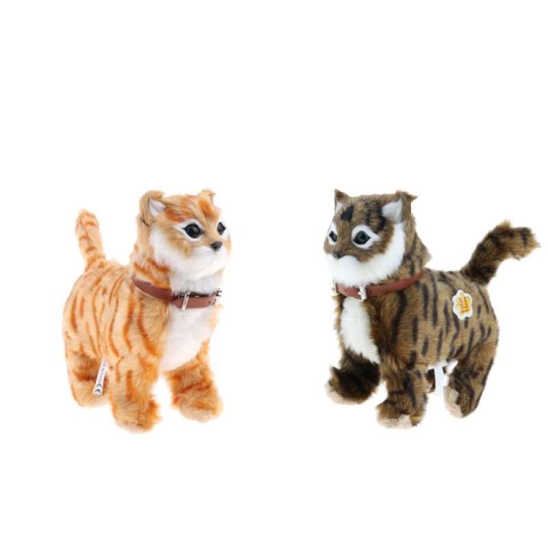 MagiDeal Lifelike Soft Stuffed Cat Toy Walking Meow Electronic Cat Yellow 