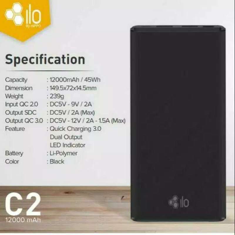 Jual Hippo Ilo C2 12000mah Power Bank Quick Charge Qualcomm 3 0 Garansi Resmi Ori Black Free I Ring Hippo Terbaru November 2021 Harga Murah Kualitas Terjamin Blibli