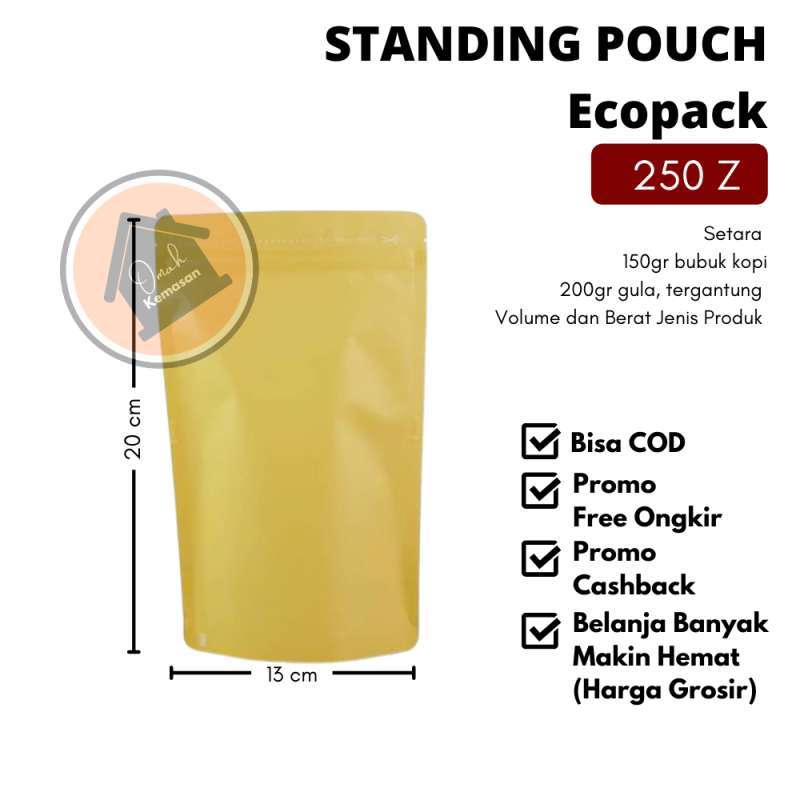 Jual Standing Pouch Ecopack 13x20cm Kemasan kopi Snack Zipper