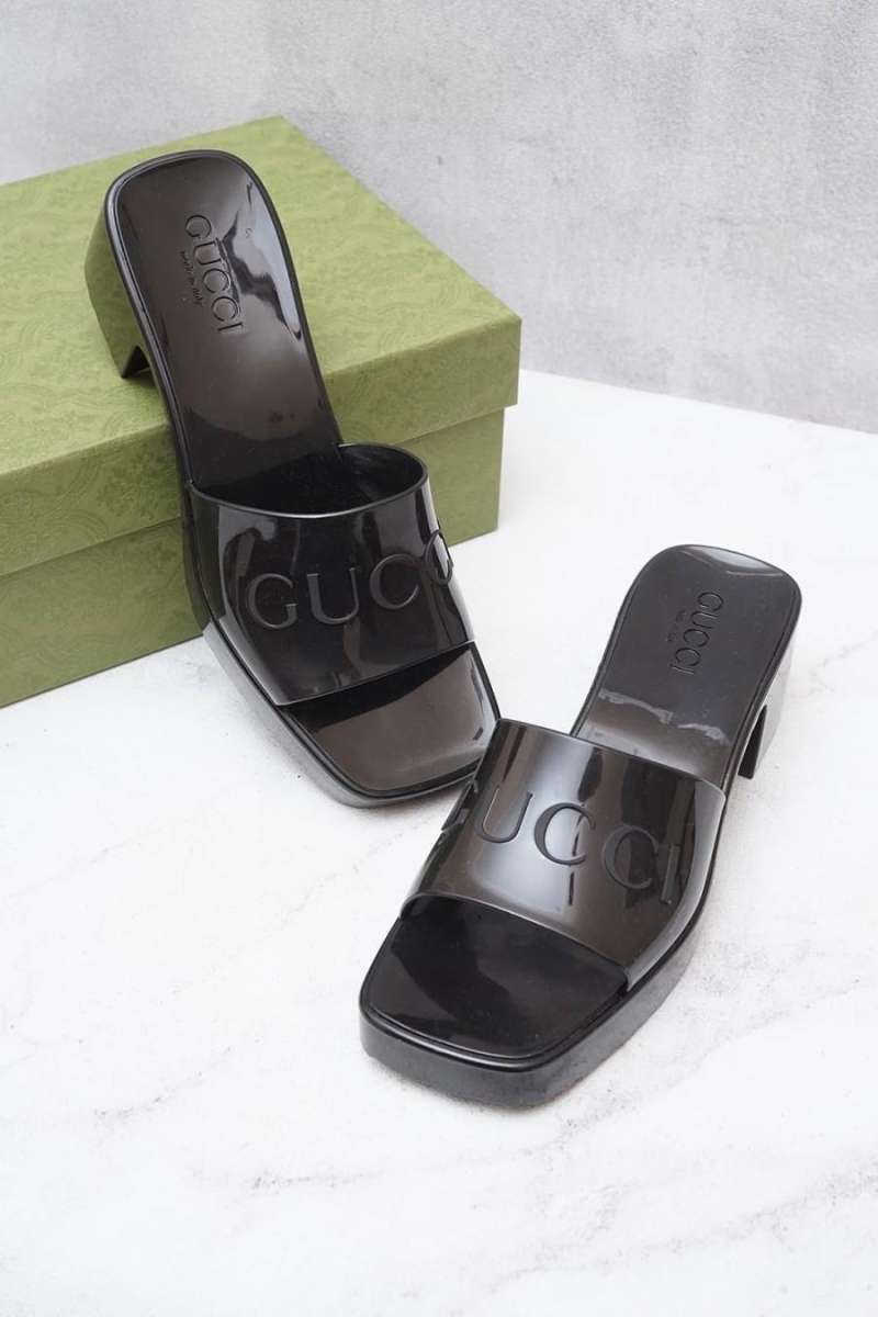 Jual Gucci Women Rubber Platform Slide Sandals 60mm in Black di