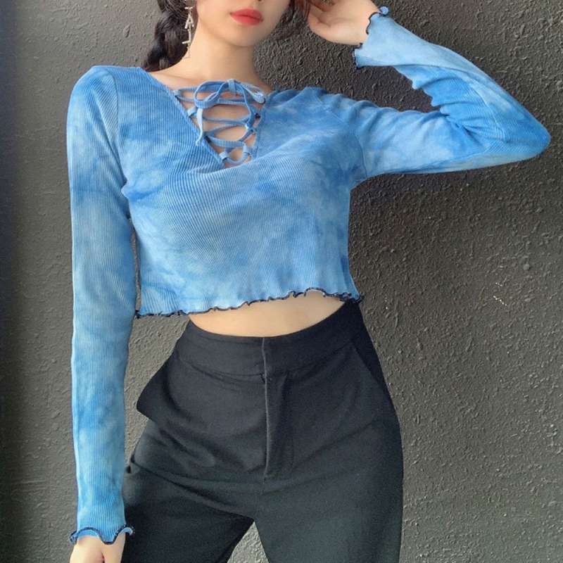 Bluelans Women Sexy Tie Dye Long Sleeve 