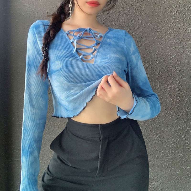 Bluelans Women Sexy Tie Dye Long Sleeve 