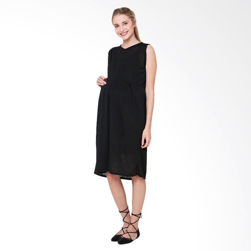 Lucuna Triple Pleats Maternity Dress - Black