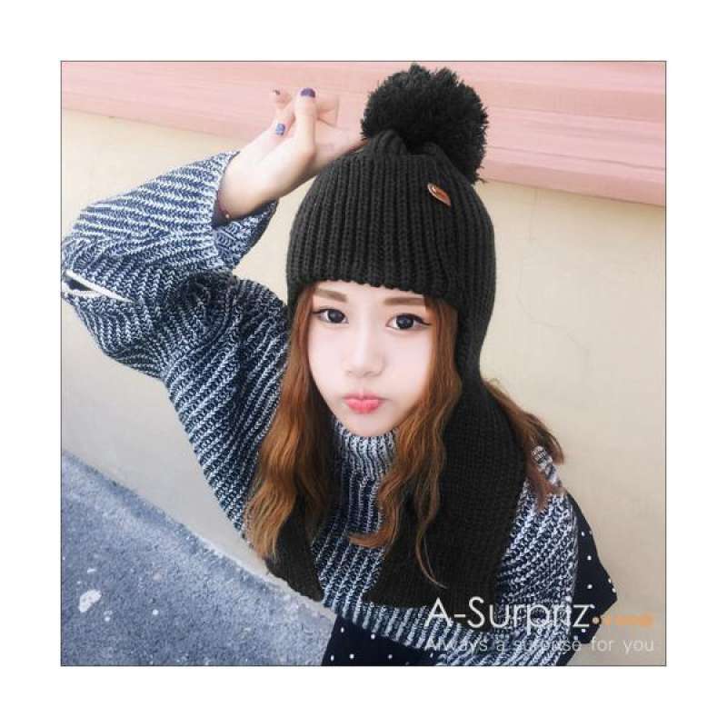large ear ball wool hat (black 