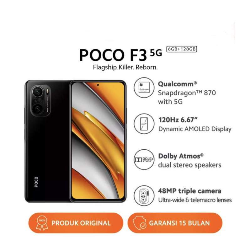 Xiaomi Poco F3 128GB + 6GB RAM 6.67'' AMOLED Display Qualcomm SM8250-AC  Snapdragon 870 5G Processor 4520 mAh Fast Charging Battery (Night Black)