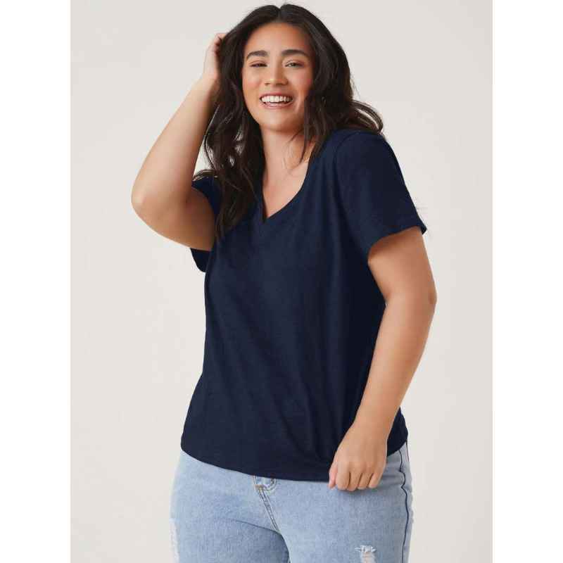 Jual SHEIN BASICS Plus V-Neck Solid Tee 