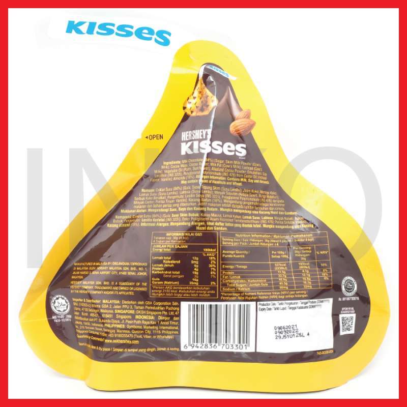 Jual HERSHEYS KISSES CREAMY MILK CHOCOLATE WITH ALMONDS 146GR ...