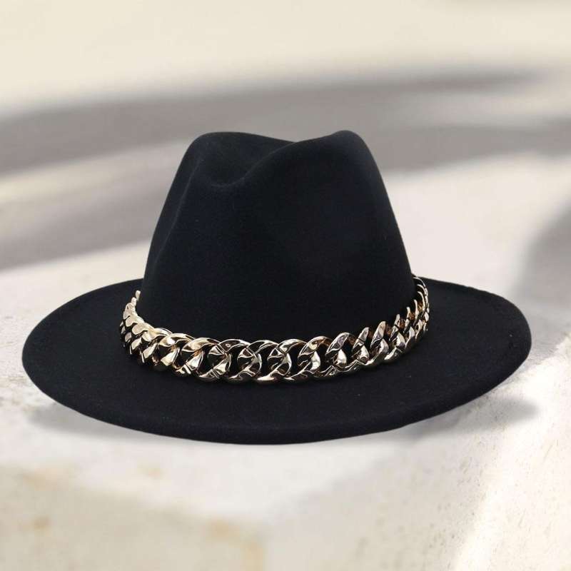 Promo 2x Wide Brim Fedora Hat with Gold 