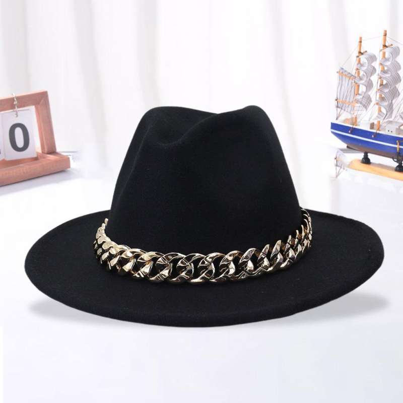 Promo 2x Wide Brim Fedora Hat with Gold 